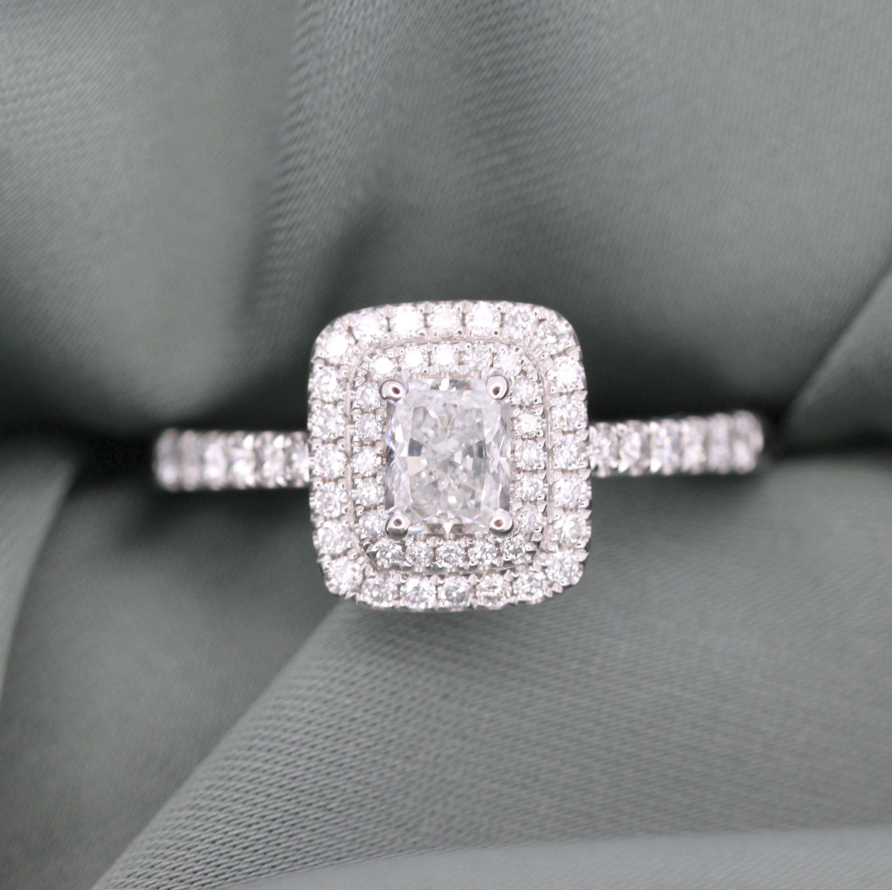 Double halo radiant sale cut engagement ring