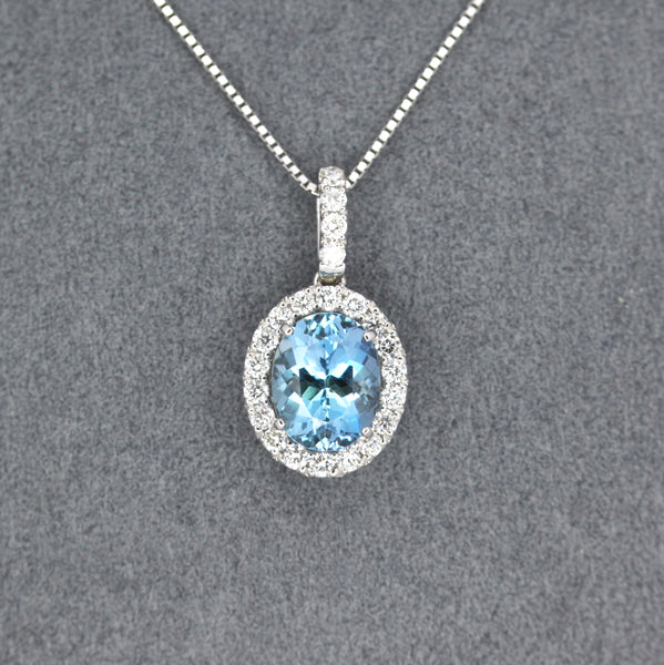 14k White Gold Genuine .63 Cttw Aquamarine & Diamond Pendant – Exeter  Jewelers